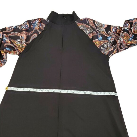 Zara Midi Dress Small Black‎ Paisley Long Sleeve Contrasting Boho Blogger Fave - Picture 10 of 10